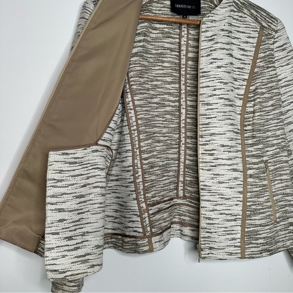 Lafayette 148 New York Beige Linen Blend Zip Up Blazer Size 14 - Picture 7 of 7